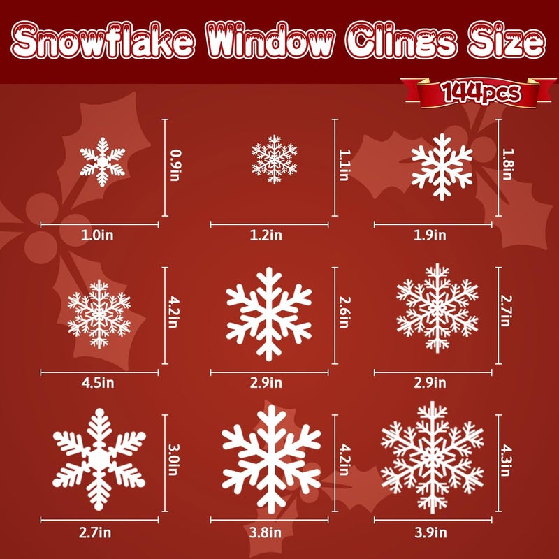 MAGLOGY 144pcs Christmas Snowflake Window Clings Stickers, Christmas Window Decorations Xmas Decals Decor for Glass Indoor Holiday, Winter Snowflake Decals for Home Party Supplies Thanksgiving Décor - Image 4